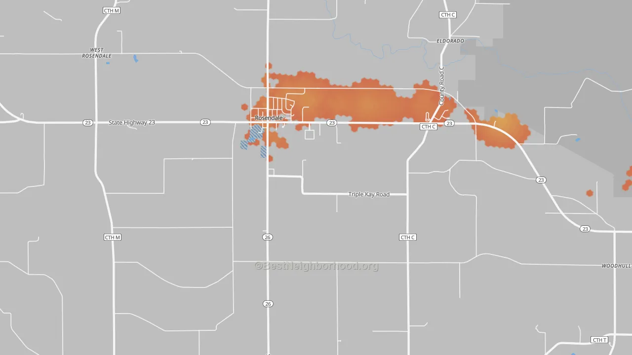 Bike Grade map of Rosendale, WI