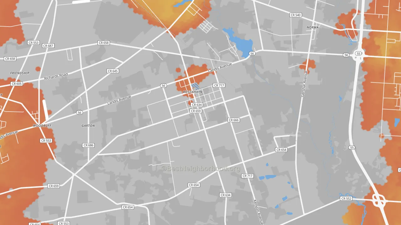 Bike Grade map of Rosenhayn, NJ