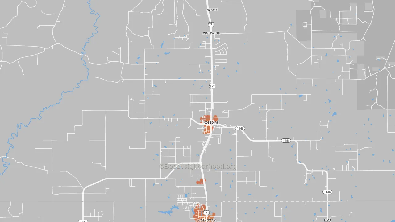 Bike Grade map of Rosepine, LA