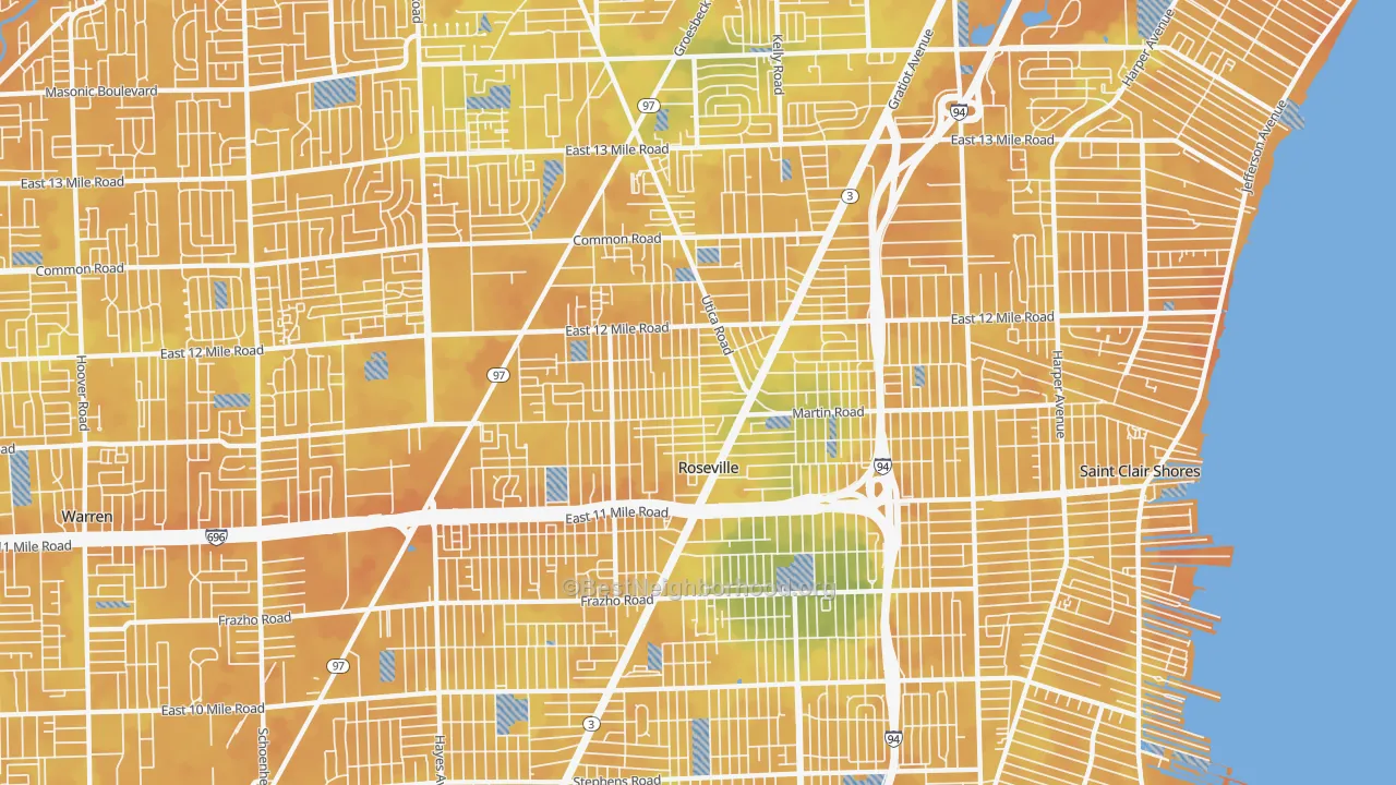 Bike Grade map of Roseville, MI
