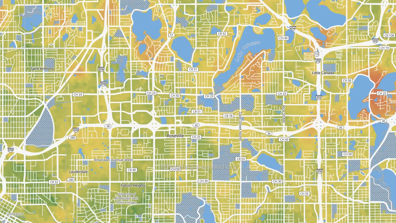 Bike Grade map of Roseville, MN