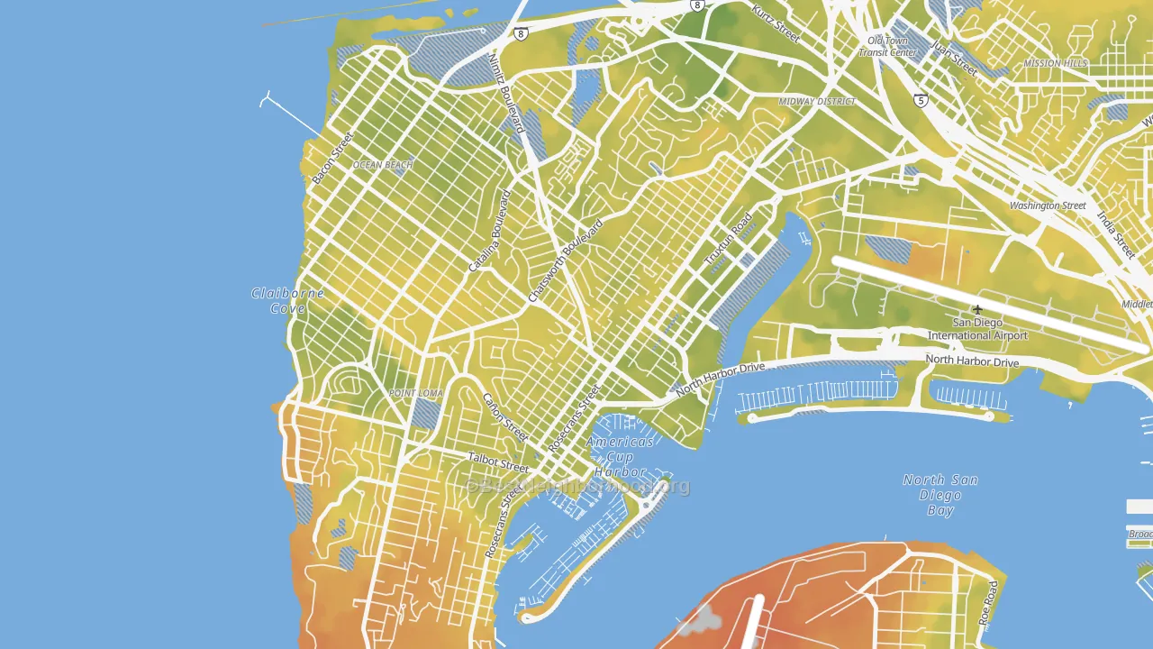 Bike Grade map of Roseville, San Diego, CA