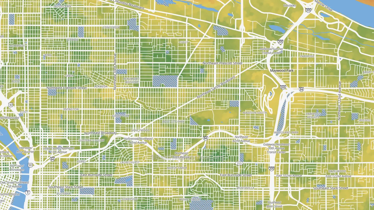 Bike Grade map of Roseway, Portland, OR