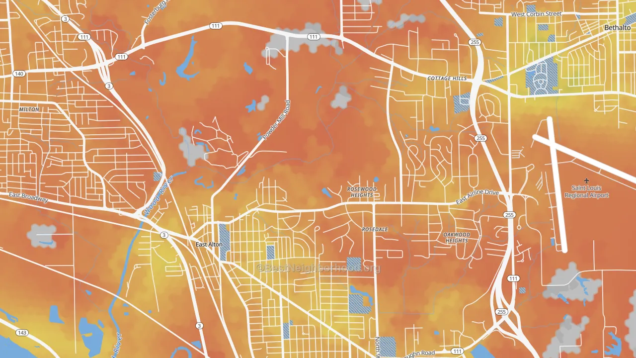 Bike Grade map of Rosewood Heights, IL