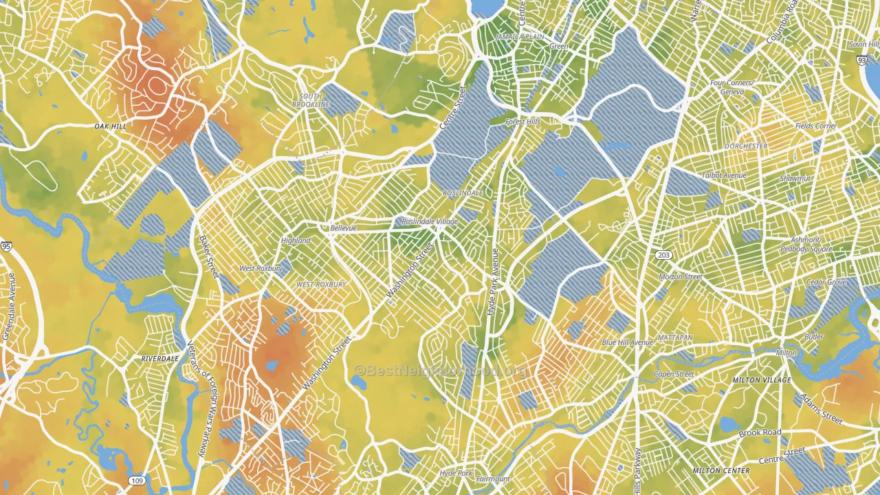 Bike Grade map of Roslindale, MA