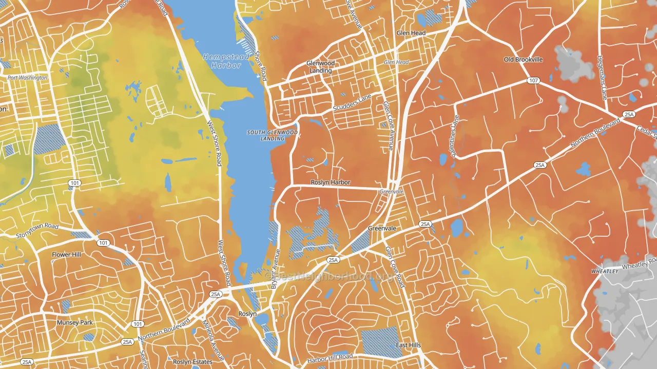 Bike Grade map of Roslyn Harbor, NY