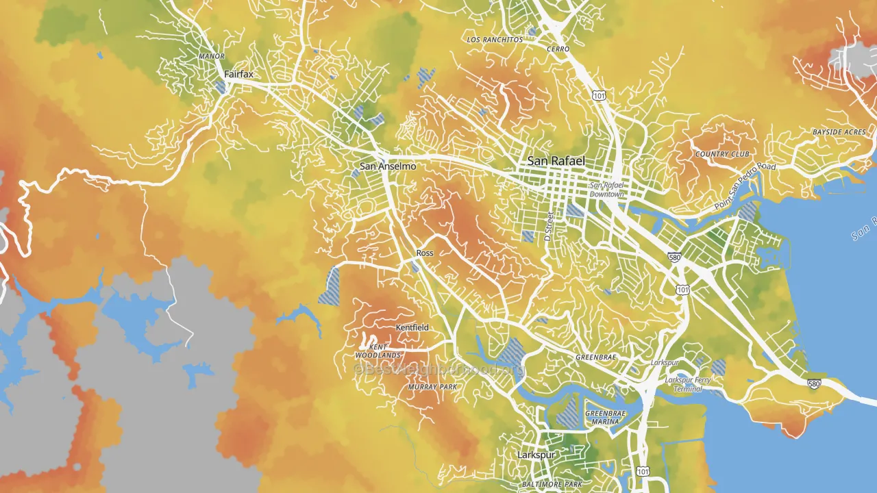Bike Grade map of Ross, CA