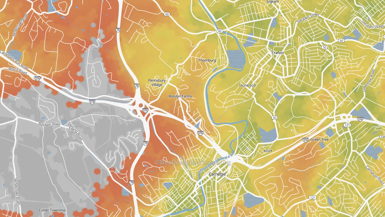 Bike Grade map of Rosslyn Farms, PA