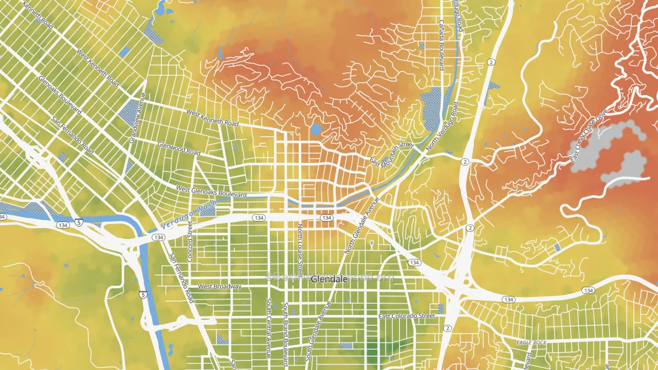 Bike Grade map of Rossmoyne, Glendale, CA