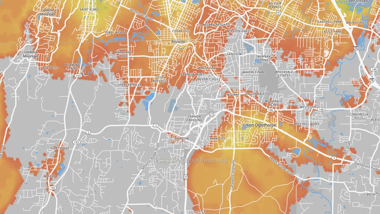 Bike Grade map of Rossville, GA