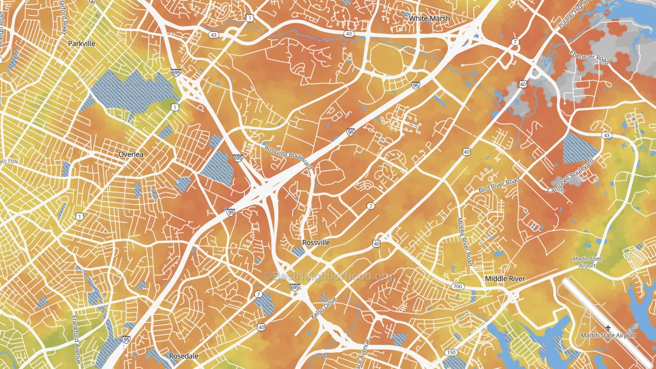 Bike Grade map of Rossville, MD