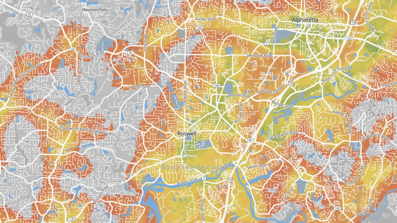 Bike Grade map of Roswell, GA