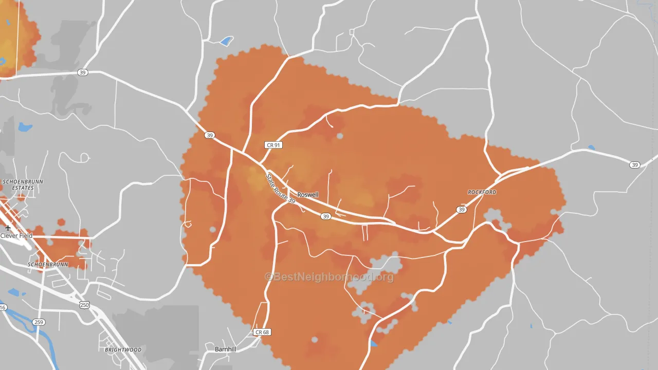 Bike Grade map of Roswell, OH