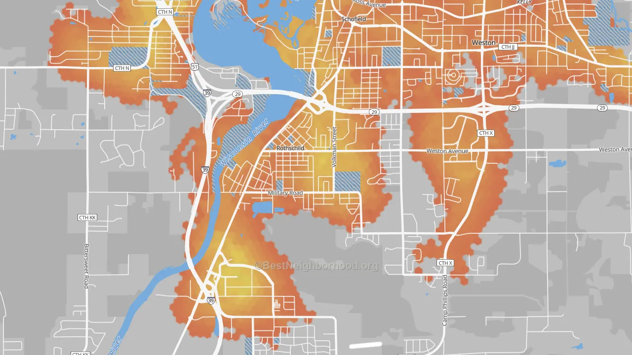 Bike Grade map of Rothschild, WI