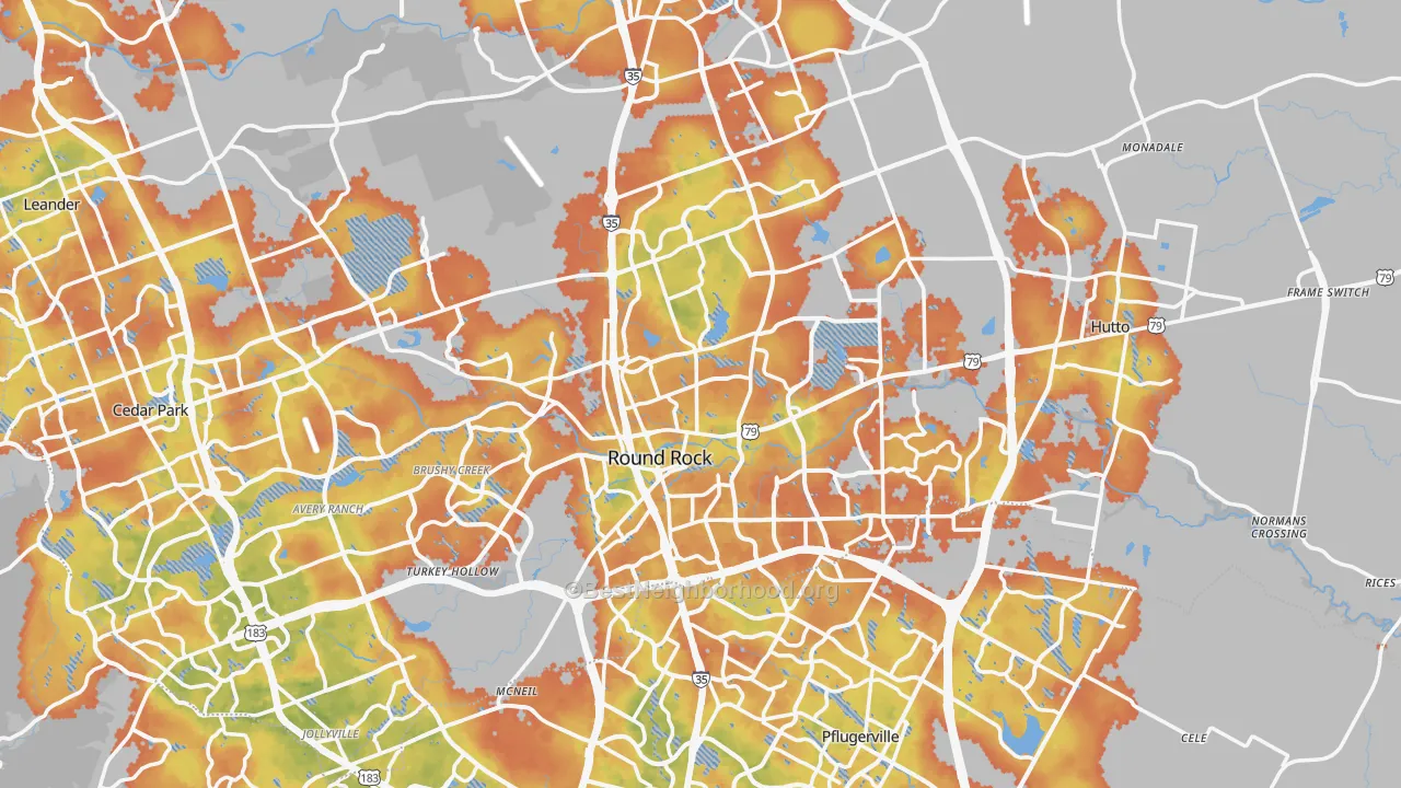 Bike Grade map of Round Rock, TX