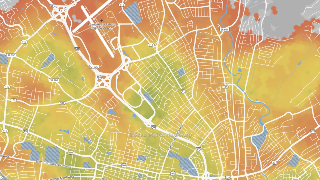 Bike Grade map of Roundhill, Roanoke, VA