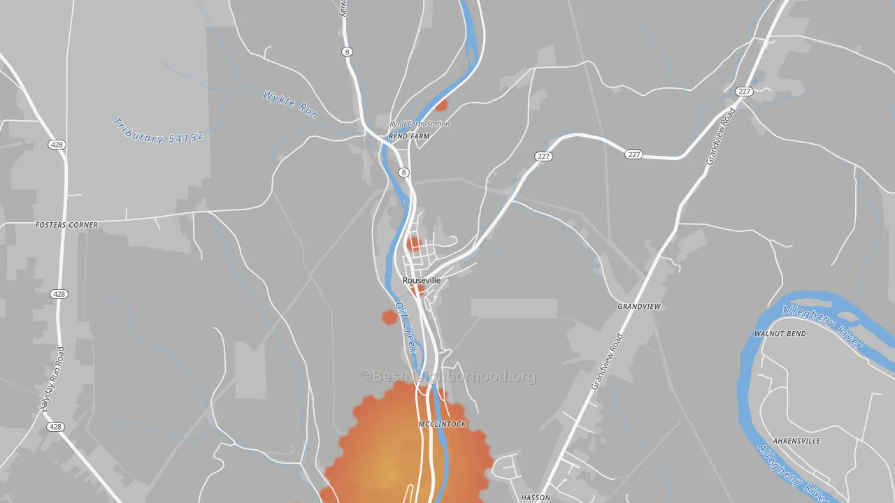 Bike Grade map of Rouseville, PA