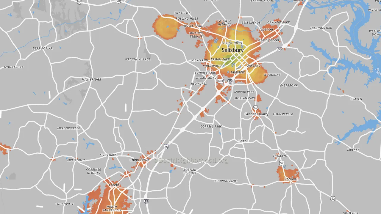 Bike Grade map of Rowan County, NC