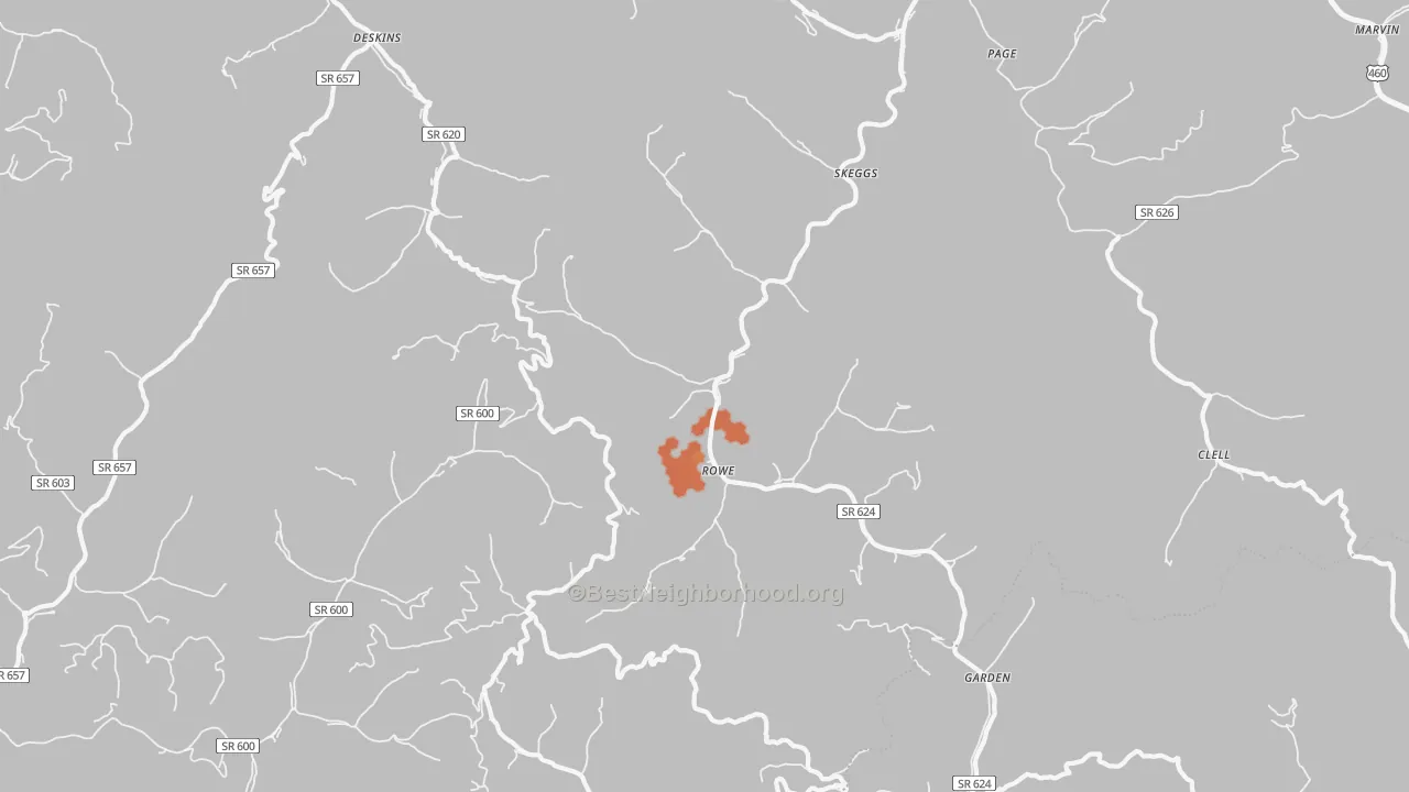 Bike Grade map of Rowe, VA