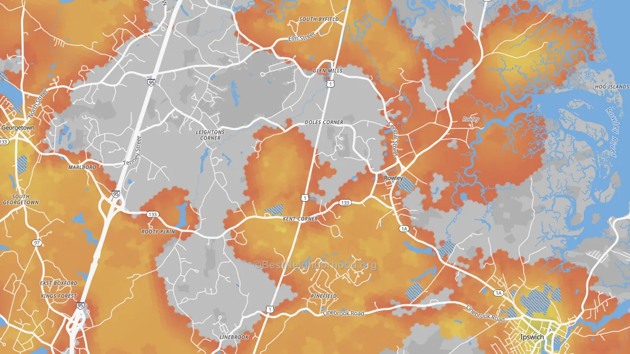 Bike Grade map of Rowley, MA
