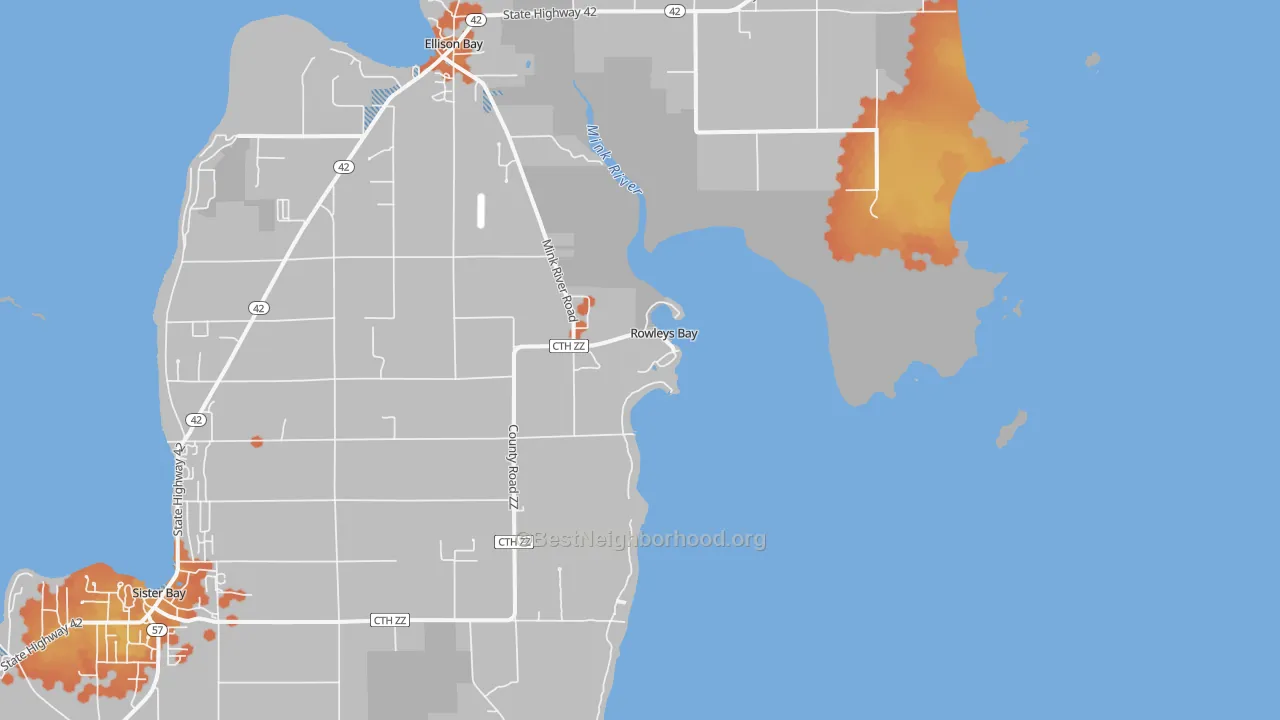Bike Grade map of Rowleys Bay, WI