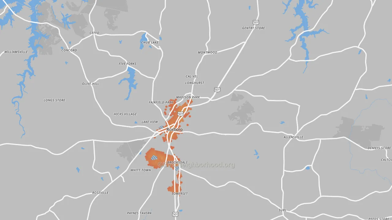 Bike Grade map of Roxboro, NC