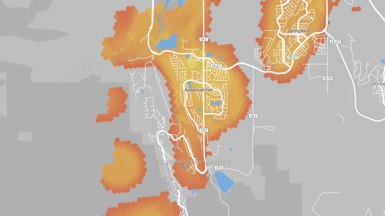 Bike Grade map of Roxborough Park, CO