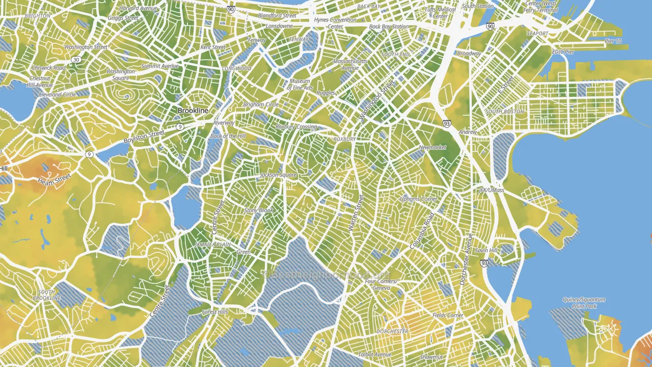 Bike Grade map of Roxbury, Boston, MA