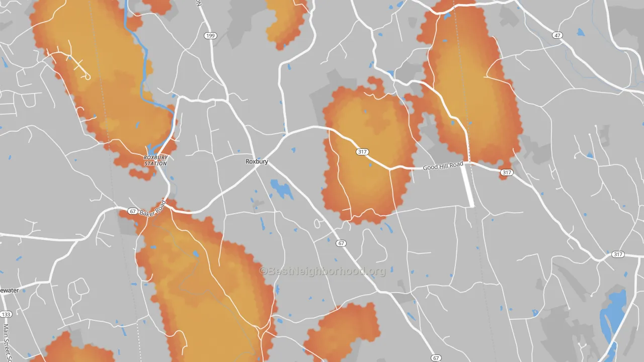 Bike Grade map of Roxbury, CT