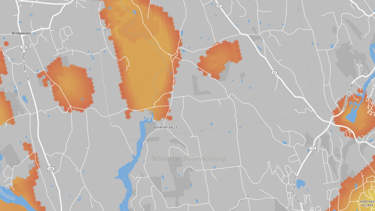 Bike Grade map of Roxbury Falls, CT