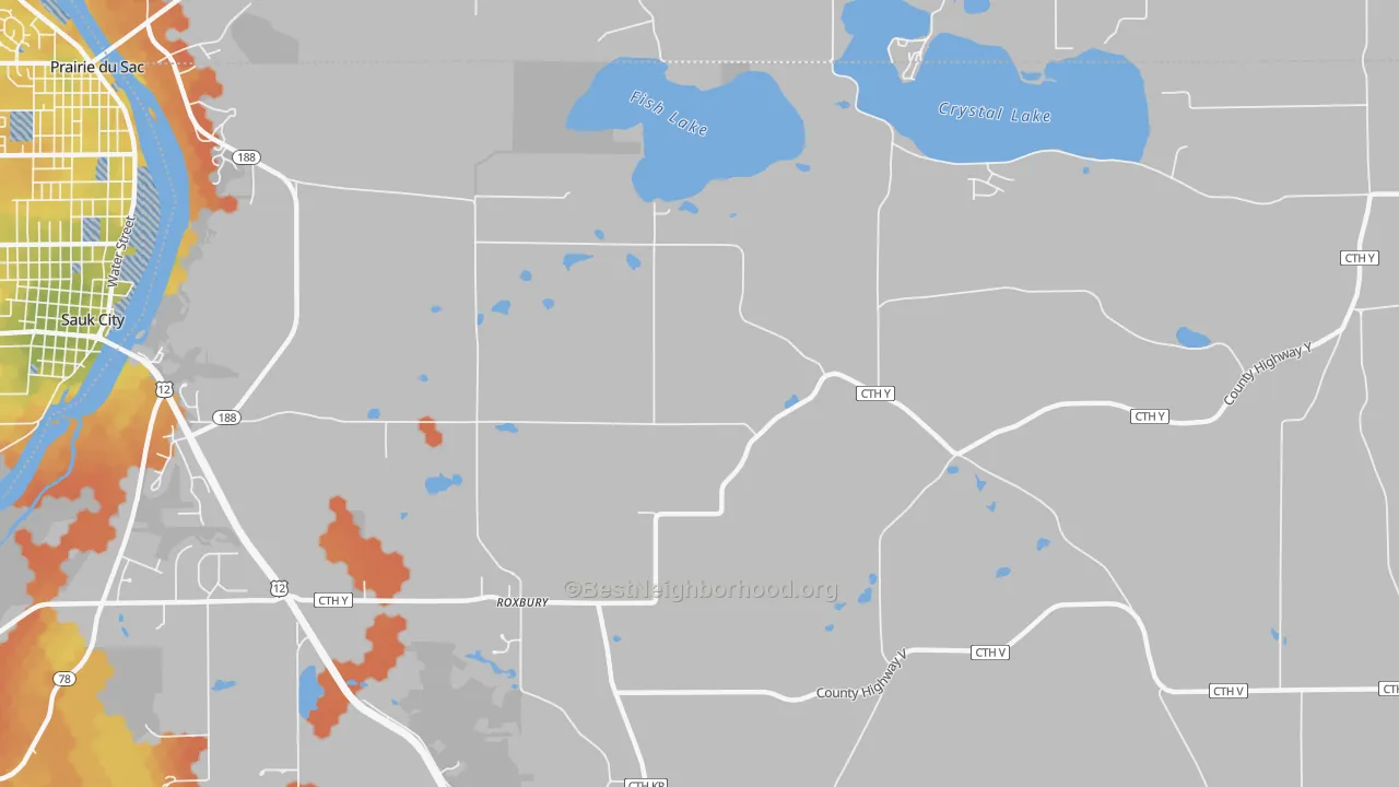 Bike Grade map of Roxbury, WI