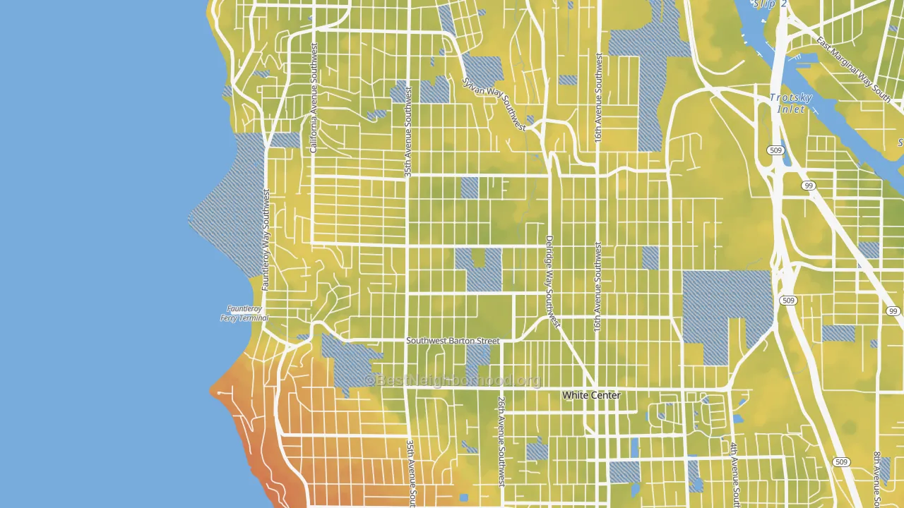 Bike Grade map of Roxhill, Seattle, WA
