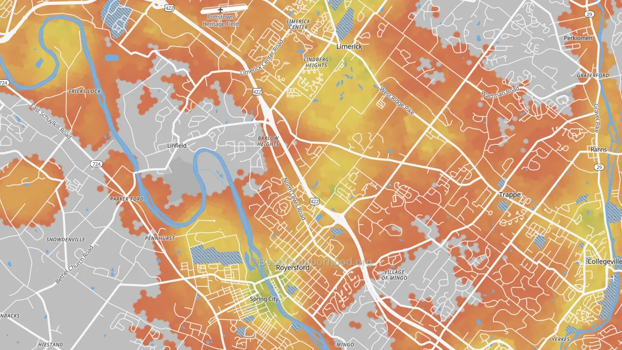 Bike Grade map of Royersford, PA