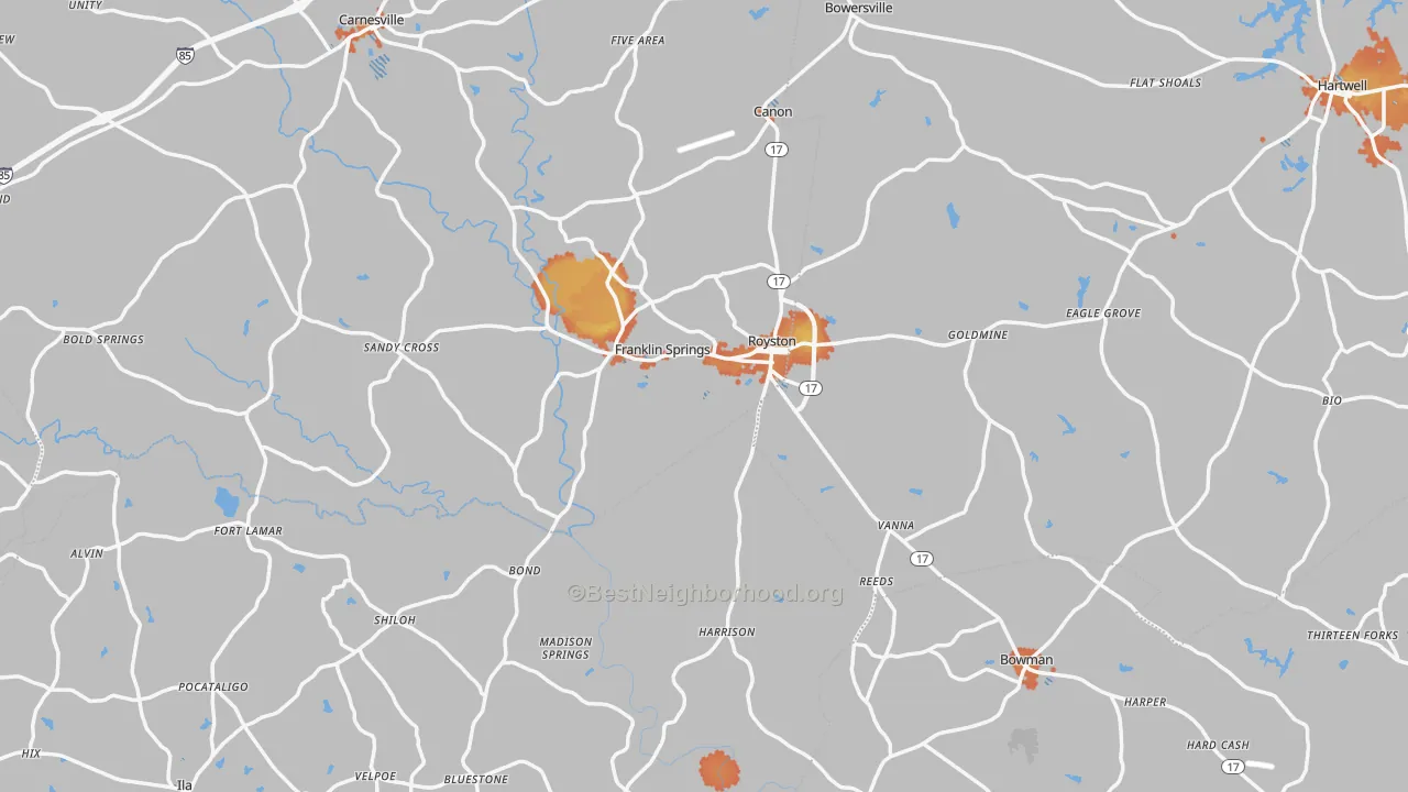 Bike Grade map of Royston, GA
