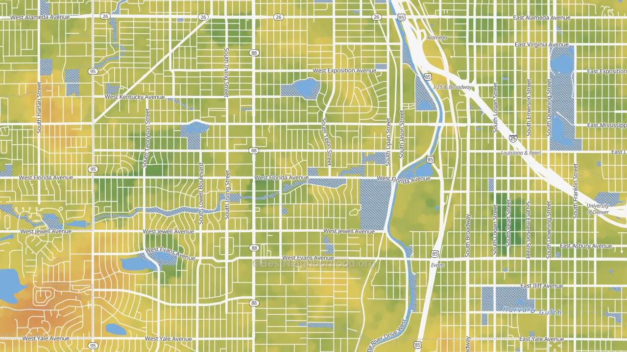 Bike Grade map of Ruby Hill, Denver, CO