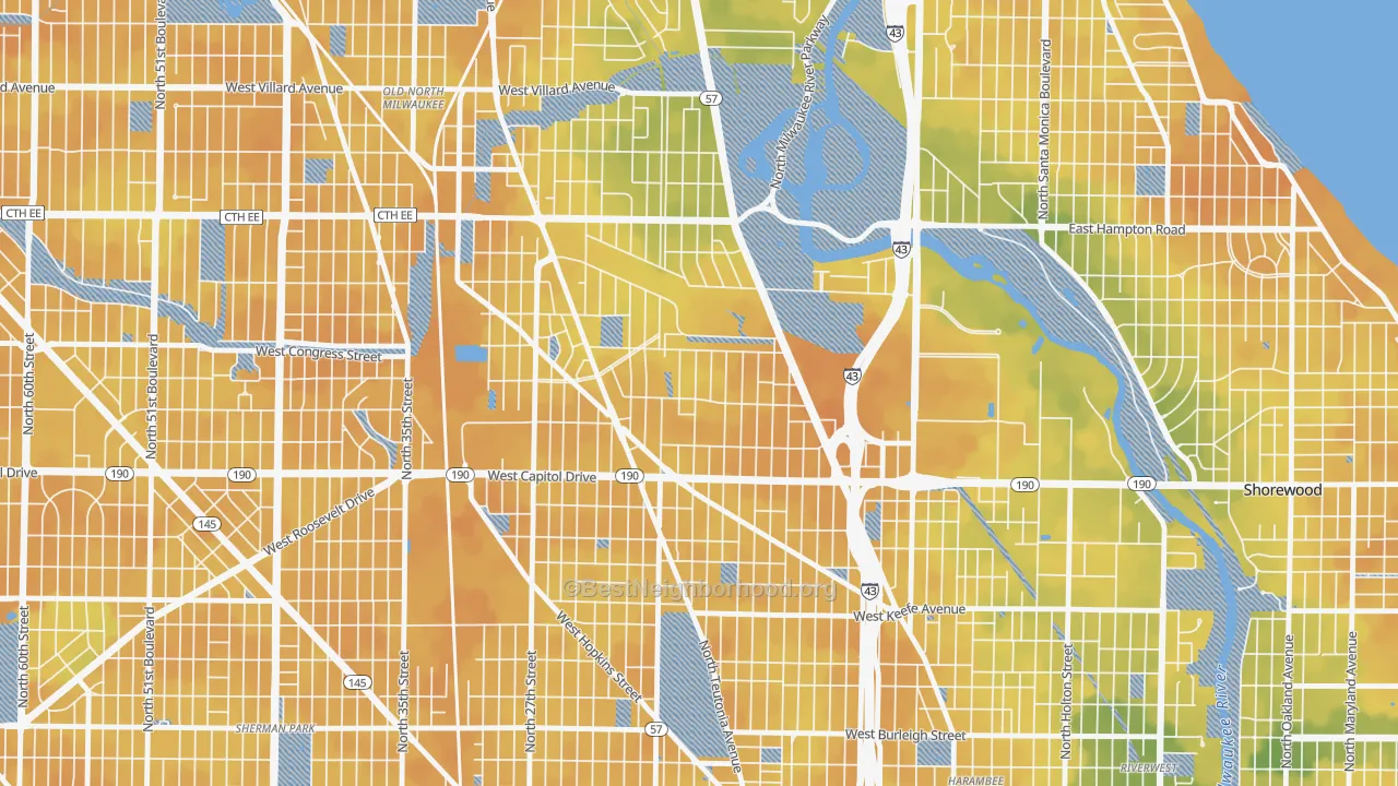 Bike Grade map of Rufus King, Milwaukee, WI