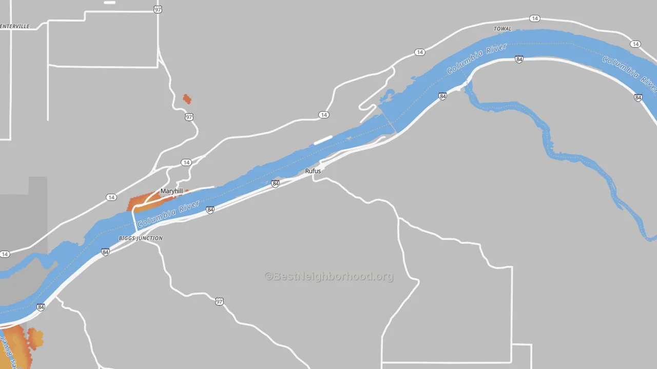 Bike Grade map of Rufus, OR