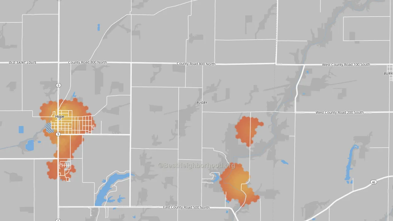 Bike Grade map of Rugby, IN