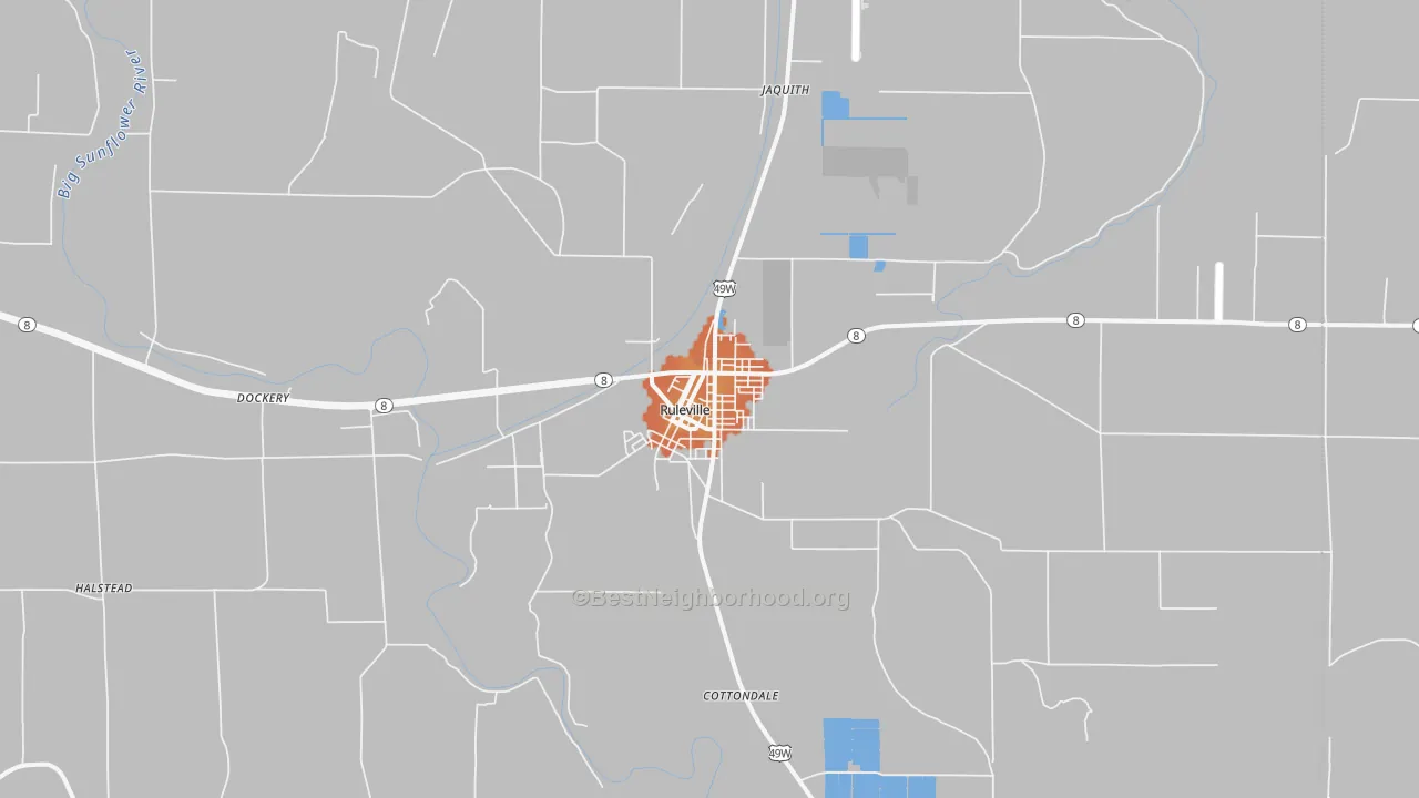 Bike Grade map of Ruleville, MS
