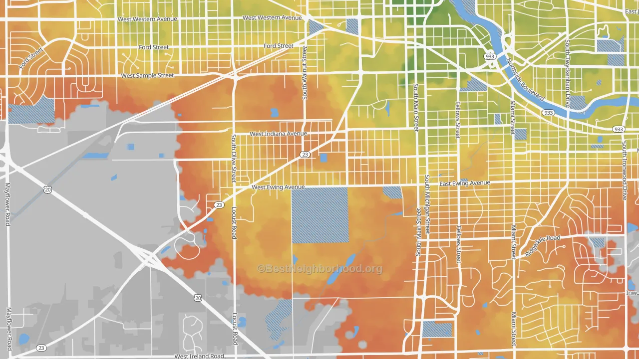 Bike Grade map of Rum Village, South Bend, IN