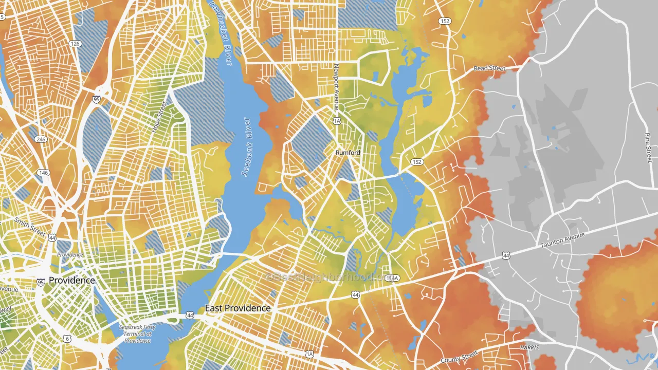 Bike Grade map of Rumford, RI