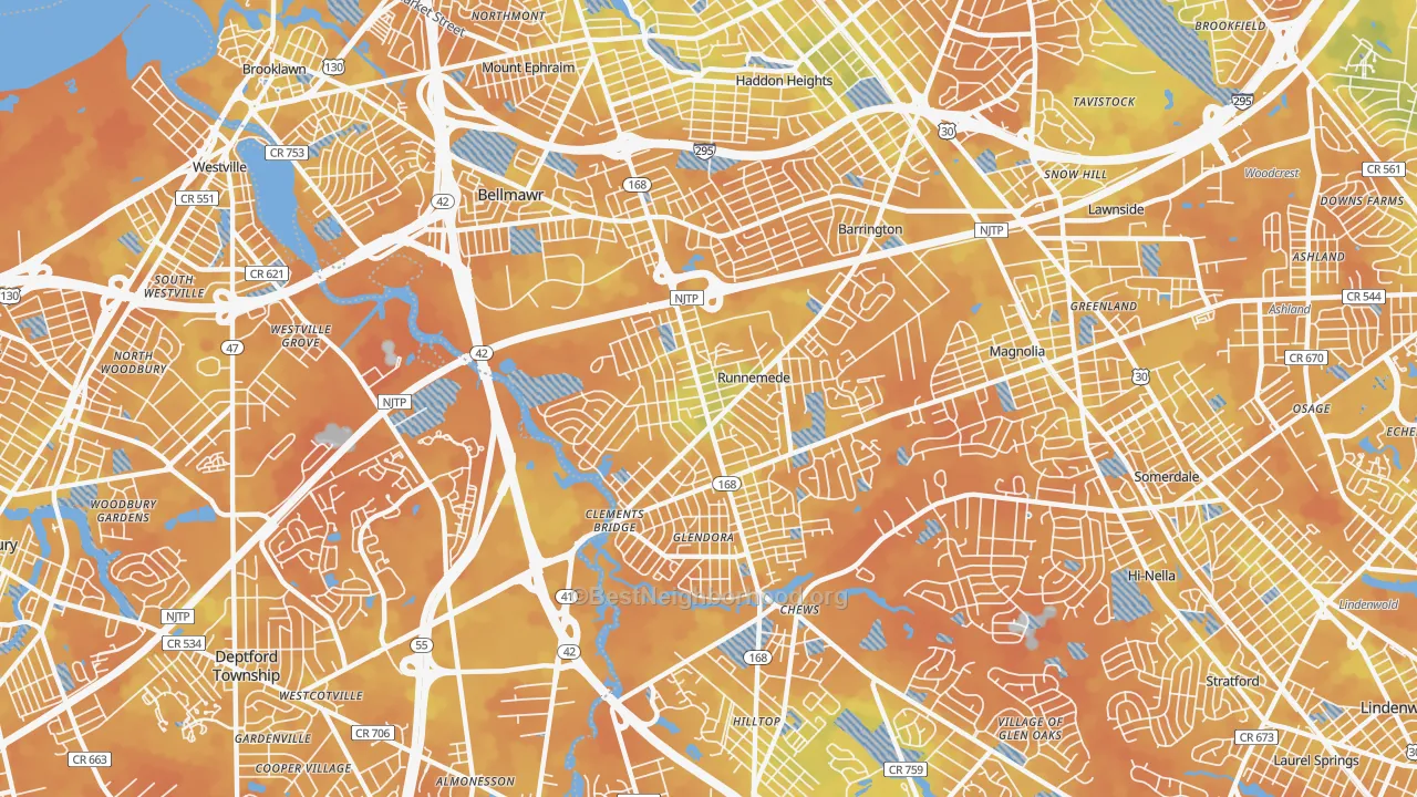 Bike Grade map of Runnemede, NJ
