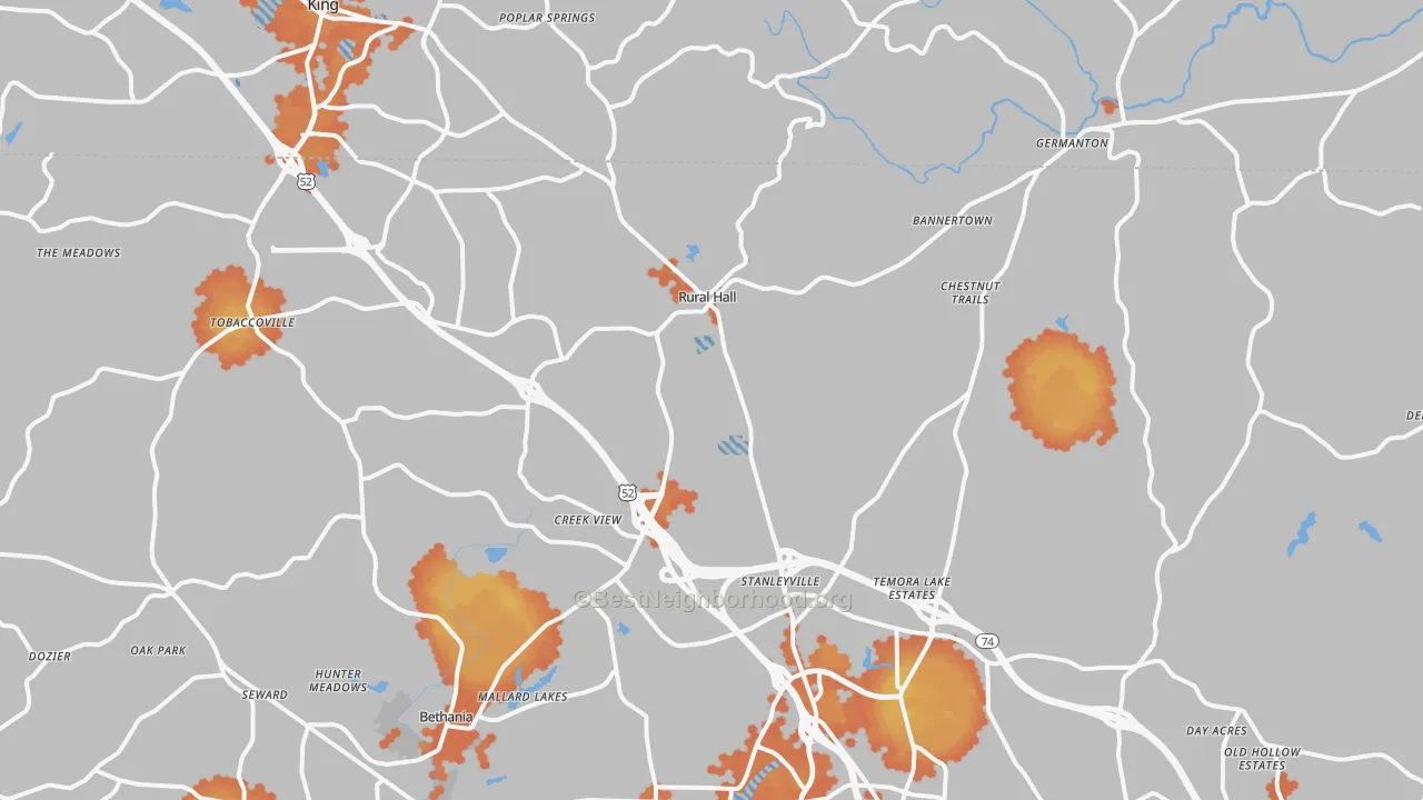 Bike Grade map of Rural Hall, NC