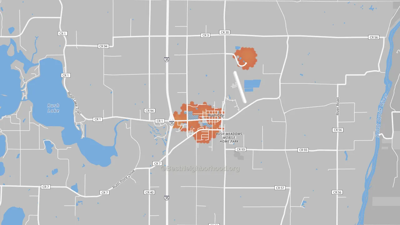Bike Grade map of Rush City, MN