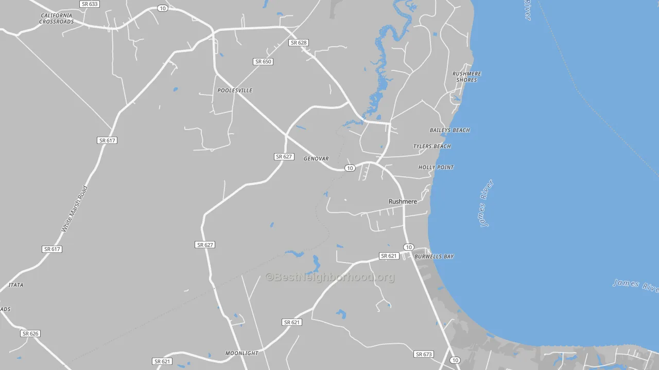 Bike Grade map of Rushmere, VA