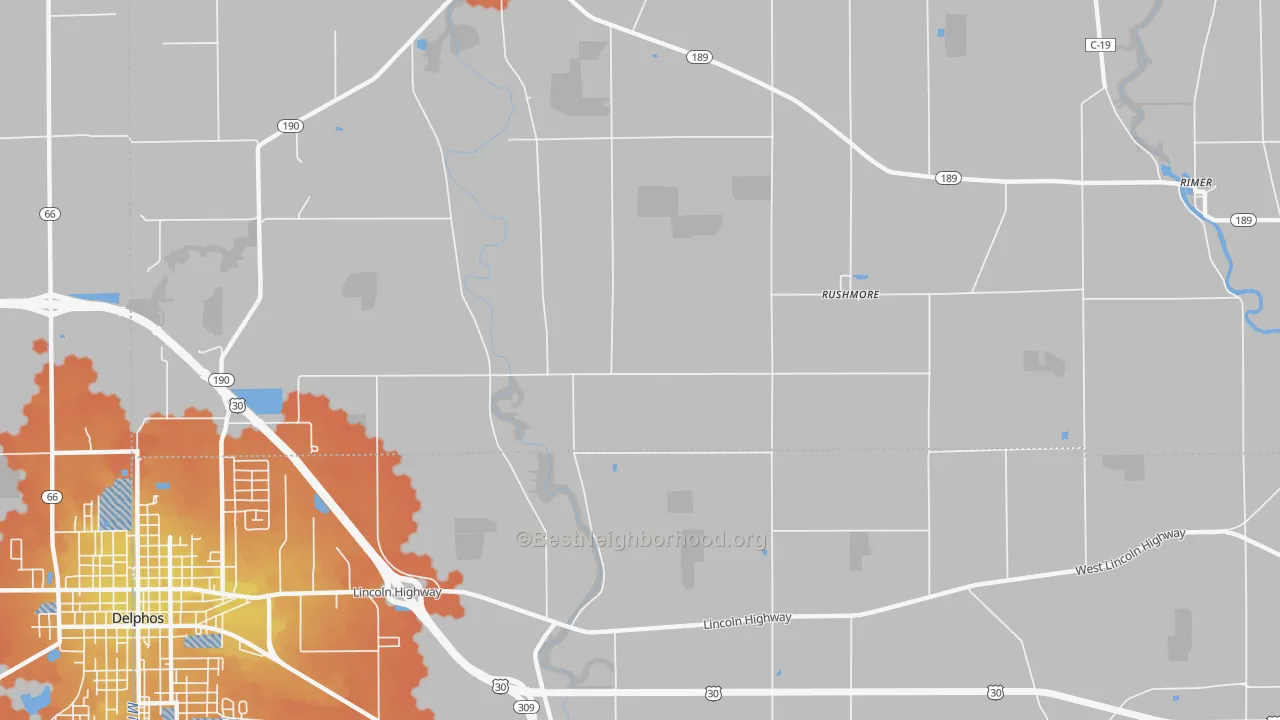Bike Grade map of Rushmore, OH