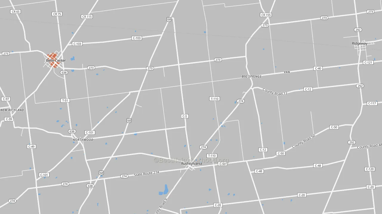 Bike Grade map of Rushsylvania, OH