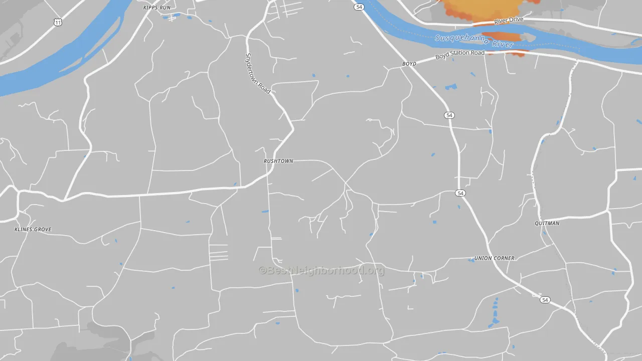 Bike Grade map of Rushtown, PA