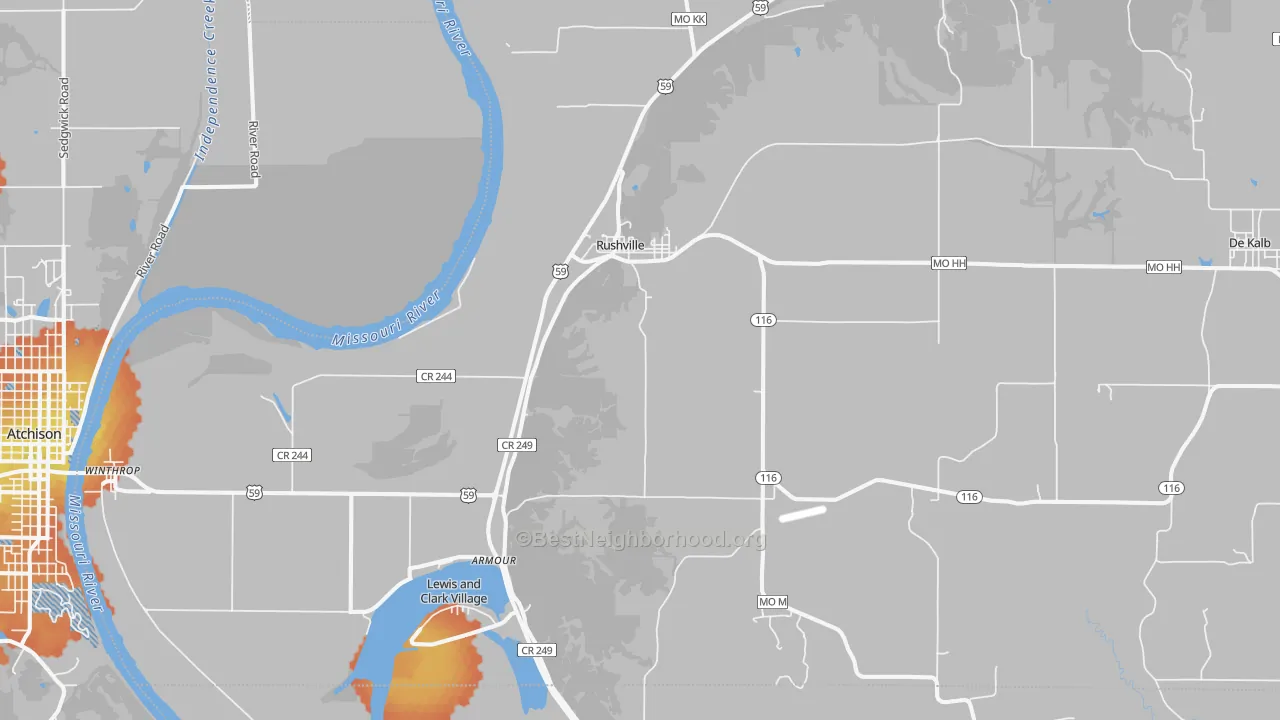 Bike Grade map of Rushville, MO