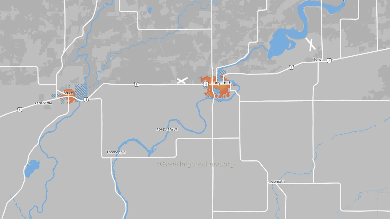 Bike Grade map of Rusk County, WI